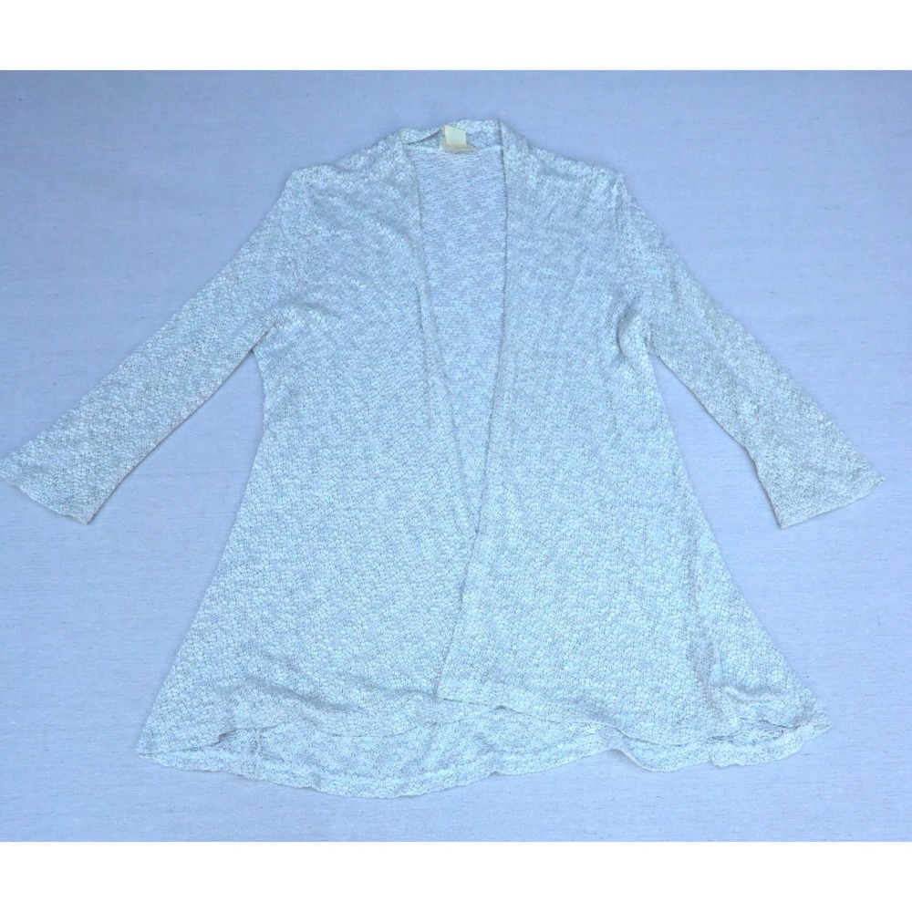 Brittany Black Womens L White Marled Open Front Cardigan Three Quarter Sleeve